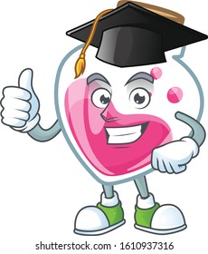 happy and proud of pink potion wearing a black Graduation hat