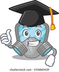 Happy proud of respirator mask caricature design with hat for graduation ceremony