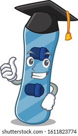 happy and proud of snowboard wearing a black Graduation hat