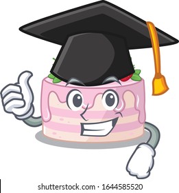 happy and proud of strawberry cake wearing a black Graduation hat