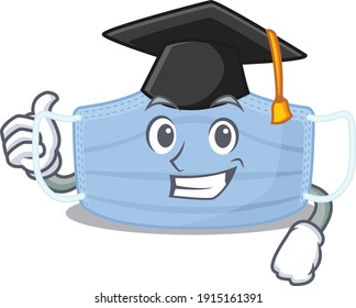 Happy proud of surgical mask caricature design with hat for graduation ceremony