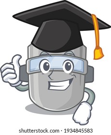 Happy proud of welding mask caricature design with hat for graduation ceremony