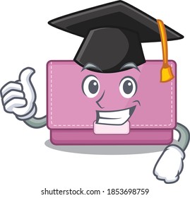 Happy proud of womens wallet caricature design with hat for graduation ceremony