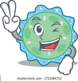 Happy pseudomonas aeruginosa cartoon design concept with two fingers