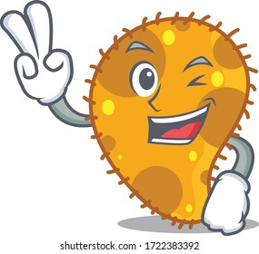 Happy pseudomonas cartoon design concept with two fingers
