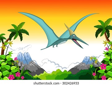Happy pterodactyl cartoon flying