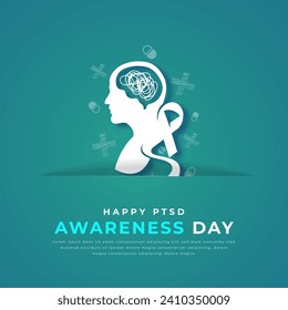 Feliz Día de Concienciación PTSD Estilo de corte de papel Vector Diseño Ilustración para fondo, afiche, cartel, publicidad, tarjeta de saludo