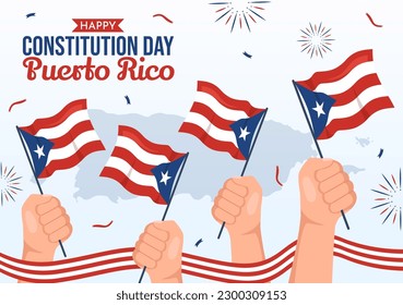 Happy Puerto Rico Constitution Day Vector Illustration with Waving Flag in Flat Cartoon Hand Drawn for Landing Page Background Templates
