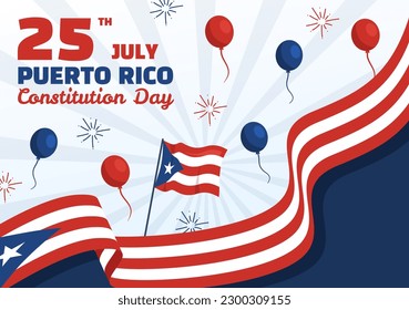 Feliz Día de la Constitución de Puerto Rico Ilustración vectorial con bandera ondeando mano de caricatura plana dibujada para plantillas de fondo de página de aterrizaje