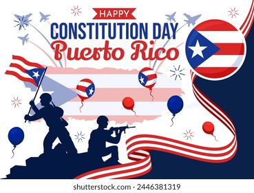 Happy Puerto Rico Constitution Day Vector Illustration on 25 July with Waving Flag and Ribbon in National Holiday Flat Cartoon Background Design