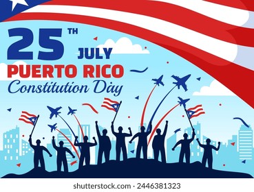 Happy Puerto Rico Constitution Day Vector Illustration on 25 July with Waving Flag and Ribbon in National Holiday Flat Cartoon Background Design