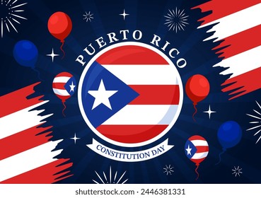 Happy Puerto Rico Constitution Day Vector Illustration on 25 July with Waving Flag and Ribbon in National Holiday Flat Cartoon Background Design