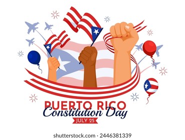 Happy Puerto Rico Constitution Day Vector Illustration on 25 July with Waving Flag and Ribbon in National Holiday Flat Cartoon Background Design