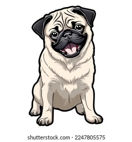 happy pug dog hand drawn digital illustration