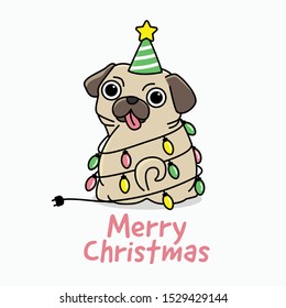 Feliz Pug vestido como un árbol de Navidad - "Cita de navidad"