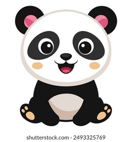 Happy pulling cute little panda vector illustration.