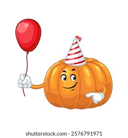Happy Pumpkin with Balloon Illustration.