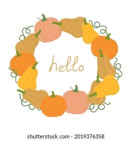 Happy pumpkin banner, autumn   greeting card. Frame with pumpkins. 