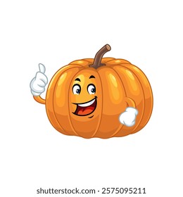 Happy Pumpkin Cartoon Character Giving Thumbs Up.