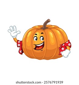 Happy Pumpkin Cartoon Character Wearing Shirt.