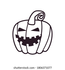 happy pumpkin cartoon free form line style icon design, Halloween holiday and scary theme Vector illustration