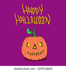 happy. pumpkin. halloween. hand drawn. cartoon. vector. illustration