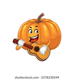 Happy Pumpkin Playing Guitar Cartoon.