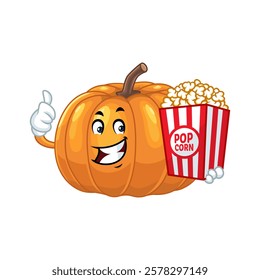 Happy Pumpkin with Popcorn Illustration.