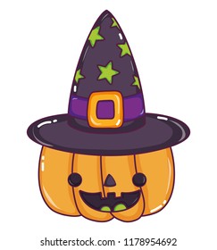 happy pumpkin with witch hat style