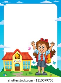 Happy pupil girl theme frame 1 - eps10 vector illustration.