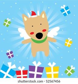 happy puppy angel christmas tag