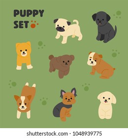 happy puppy character set. hand drawing style vector illustration flat design