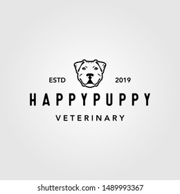 happy puppy dog pet vintage logo vector illustration design