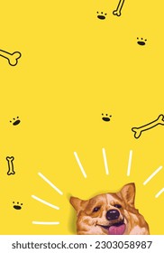 Happy puppy dog smile icon character on yellow background vector illustration.