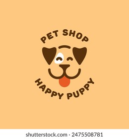 Happy puppy logo design template. Vector illustration.