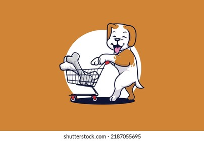 Happy puppy pulling the trolley. 