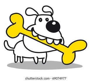 Happy Puppy smiling holding a bone