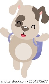 Happy puppy student with backpack on his back
