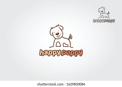 Happy Puppy Vector Logo Template. This logo vector for your all business. Stylish, cute, modern, and simple logo design can be used for many kind of project, business, community, pet shop, etc. 
