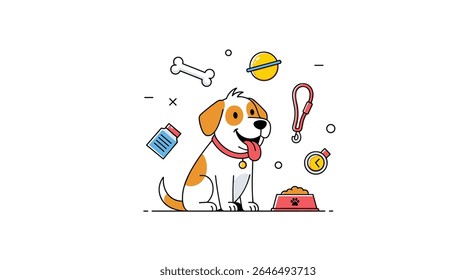Happy puppy's day out a vector illustration of pets accessories and playful dog