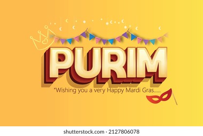 Happy Purim with 3d text design, Carnival masks Purim banner template design