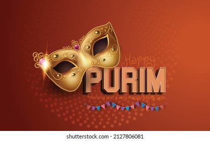 Happy Purim with 3d text design, Carnival masks Purim banner template design