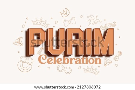 Happy Purim with 3d text design, Carnival masks Purim banner template design