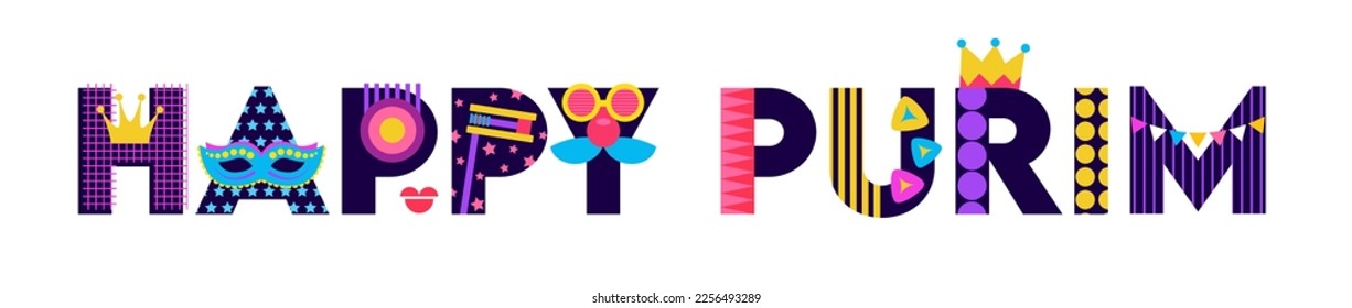 Happy Purim abstract banner in geometric modern style. Template for Jewish holiday postcard, card, banner, t-shirt, printing products design