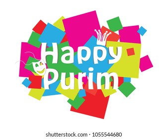 Happy Purim Banner with mask and clown hat Silhouette
