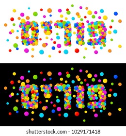 Happy Purim carnival with colorful rainbow colors paper confetti isolated on white background. Purim Jewish holiday. Vector illustration