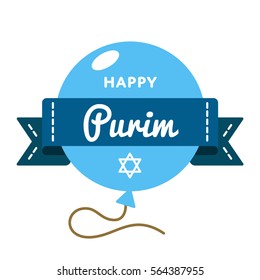 Happy Purim carnival emblem isolated vector illustration on white background. 12 march jewish traditional holiday event label, greeting card decoration graphic element