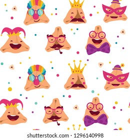Happy Purim carnival with funny hamantashen - invitation - greeting - vector illustration