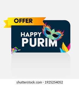Happy Purim Carnival Mask Banner Holiday Background. Festival Discount Offer Banner