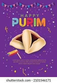 Happy Purim With Carnival Masks and Typography Design